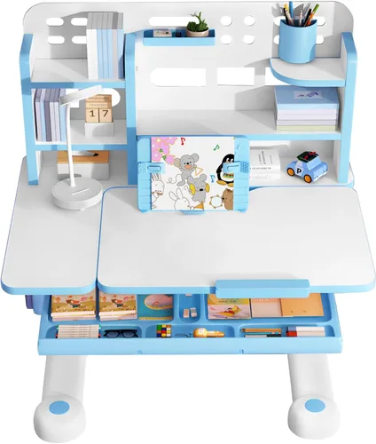 Miniatura 12 de Juego de mesa y silla de estudio para niños, escritorio escolar grande para niños, mesa infantil de material ecológico, escritorio para niños