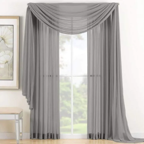 Miniatura 5 de Set de 3 piezas de cortina de gasa (2 piezas de 58" x 84") y cenefa de ventana (1 pieza de 37" x 216") (Negro)