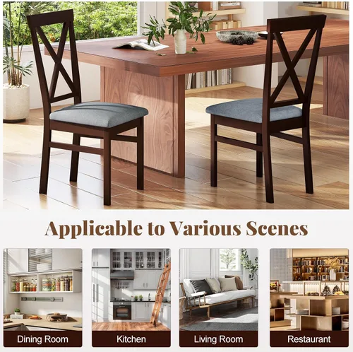 Miniatura 8 de GOFLAME Juego de 2 sillas de comedor de madera, sillas de cocina tapizadas con asiento acolchado y respaldo en forma de X, sillas laterales sin