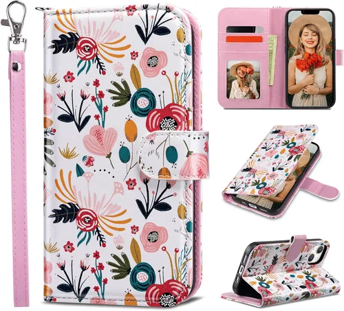 Miniatura 42 de ULAK Funda tipo cartera compatible con iPhone 13 para mujer, piel sintética de alta calidad con tarjetero, función atril, funda tipo cartera