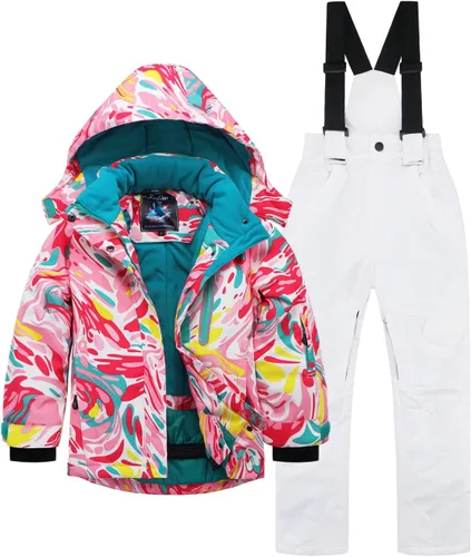 AIMISYOU Conjunto de chaqueta y pantalones de esquí para niños, abrigos de lluvia para snowboard de invierno, trajes de nieve para niñas y niños