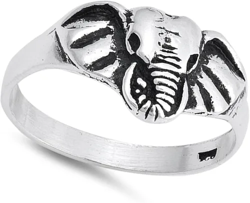 Miniatura 2 de Anillo de plata de ley 925 con diseño de cabeza de elefante, tamaño 5-10