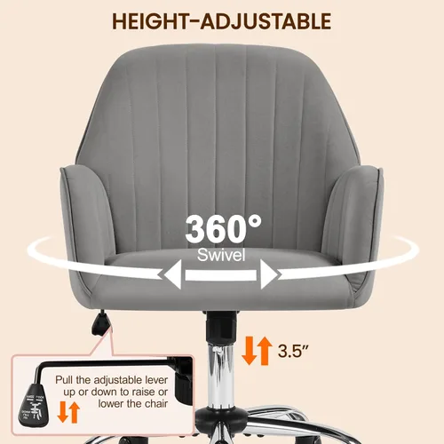 Miniatura 7 de Yaheetech Boucle - Silla de tocador de escritorio con respaldo, cómoda silla rodante de oficina con ruedas, ergonómica, altura ajustable, giratoria