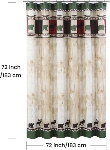 Miniatura 7 de Cortina de ducha de tela, cortina de ducha de oso y alce, cortinas de ducha de cabaña para baño, cortinas de baño impermeables, 72 pulgadas de ancho