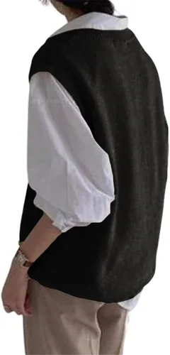 Miniatura 5 de Women's V Neck Sweater Vest Oversized Sleeveless Loose Knit Tops Cable Sleeveless Sweater