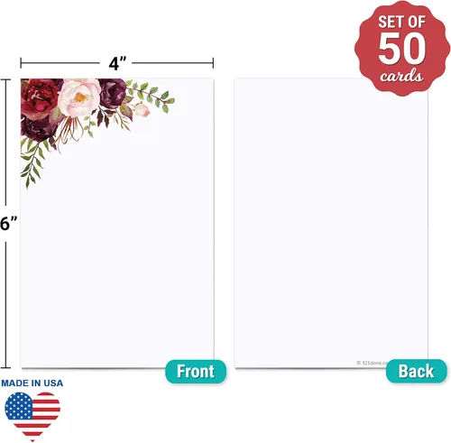 Miniatura 2 de 321Done Tarjetas florales rojas en blanco, juego de 50 tarjetas de notas de 4 x 6 pulgadas con diseño floral, tarjetas florales lisas, cartulina