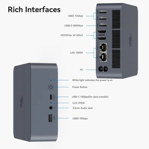 Miniatura 8 de Beelink Mini PC EQi12, Intel Core 12450H (hasta 4.4GHz) 8C/12T, mini computadora de 16 GB DDR4 3200 MHz 500 GB PCIe4.0 SSD, pantalla HDMI dual 4K