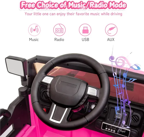 Miniatura 5 de JOYMOR Camión de paseo con control remoto, 4 ruedas de 12 V con batería para niños, con faro LED, botón de bocina, reproductor de MP3, puerto USB