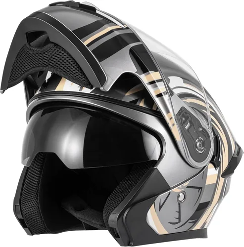 Miniatura 8 de CUTEY Casco modular de motocicleta de cara completa con certificación DOT, diseño abatible con doble visera para adultos, hombres y mujeres