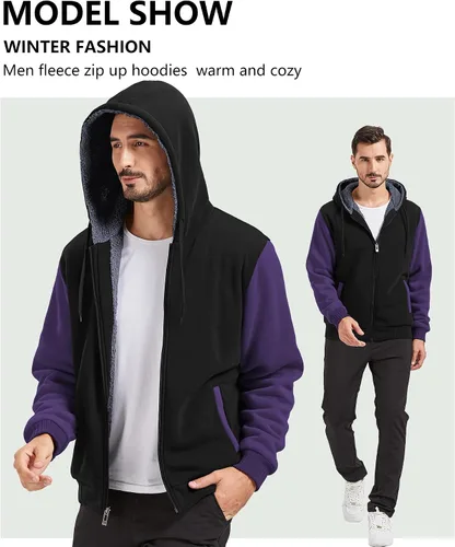 Miniatura 37 de GEEK LIGHTING Sudadera con capucha y cremallera para hombre, forro polar, chaqueta gruesa con capucha para invierno, cálida sudadera atlética