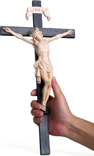Cruz de Pared Crucifijo Católico BC, Decoración Elegante y Moderna para el Hogar, Regalos Religiosos para Inauguración de Casa, 16" de Altura, Hueso