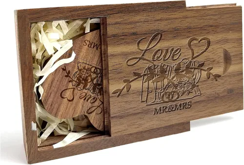 Miniatura 9 de Unidad flash USB de madera de 16 GB USB3.0 TATMOHIK Wedding USB Drive con caja para almacenar fotos, memorias USB de madera, bolígrafo de memoria
