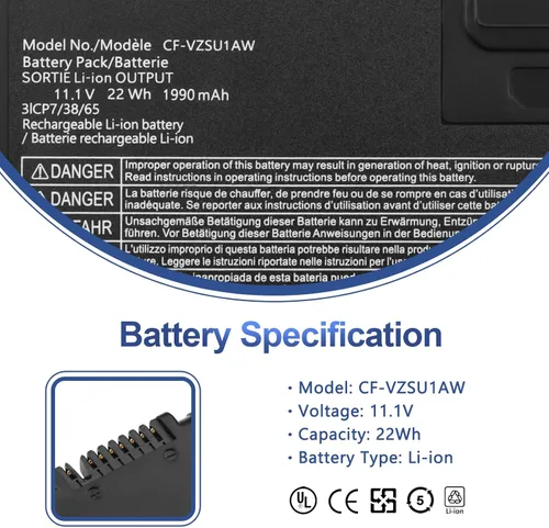 Miniatura 2 de ANTIEE CF-VZSU1AW - Batería de repuesto para Panasonic Toughbook CF-33, Toughbook CF-33AEHFATG, Toughbook CF-33AEQGATG, Toughbook CF-33mk1 Series