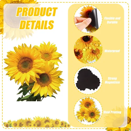 Miniatura 4 de Zhanmai 24 piezas de imanes de girasol para nevera, imanes de girasol para auto, imanes de nevera de flores de verano, adhesivos magnéticos