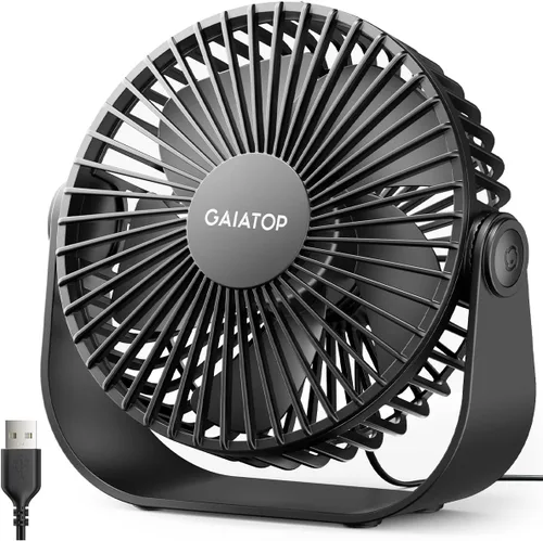 Miniatura 8 de Gaiatop Ventilador de escritorio USB, flujo de aire fuerte de 3 velocidades, portátil de 5.5 pulgadas, rotación de 90°, refrigeración silenciosa
