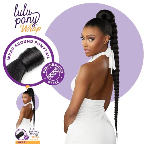 Miniatura 2 de Sensationnel Lulu pony wrap hairextensions- 1 cola de caballo yaki sintética de alto calor o pieza de peluca de pelo (1B negro apagado)