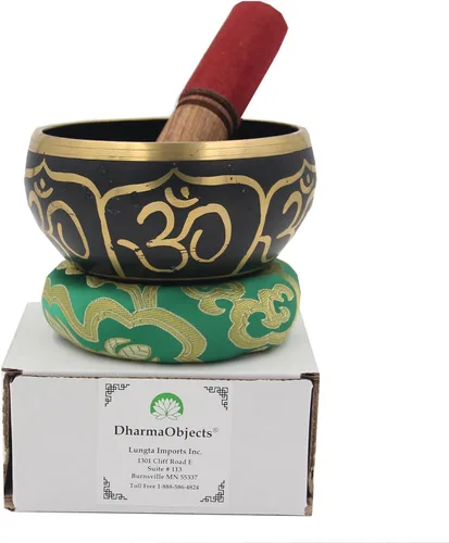 Miniatura 6 de DharmaObjects - cuenco para cantar el Om de la paz, para meditación relajante de yoga. Juego de almohadilla de seda, juego de martillo de Negro