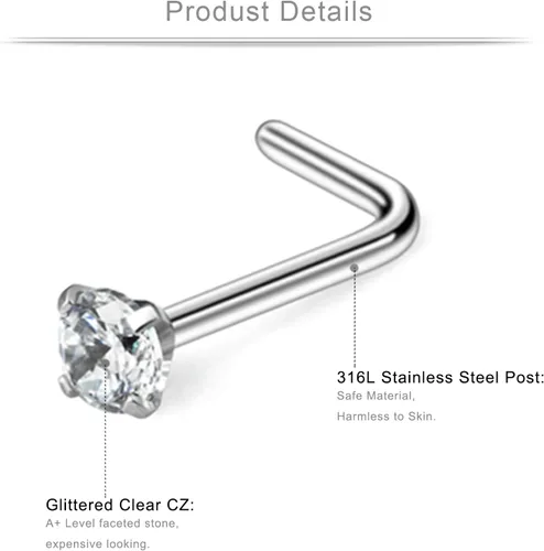 Miniatura 2 de Ruifan 10-40 piezas de piercings de acero quirúrgico, de circonio, para nariz, joyería, de 1.5mm 2mm 2.5mm 3mm