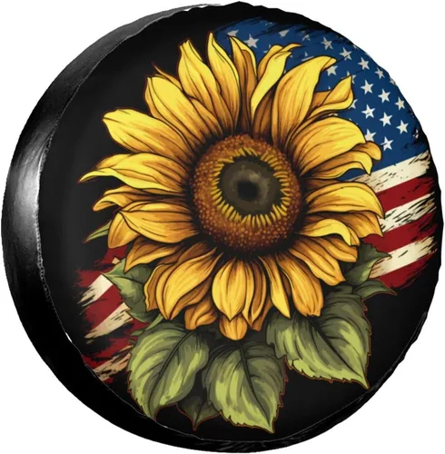 Miniatura 8 de Funda para neumáticos de repuesto con la bandera estadounidense, protectores de rueda resistentes a la intemperie y al polvo, ajuste universal