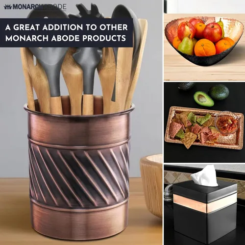 Miniatura 6 de Monarch Abode Soporte para utensilios de cocina – Soporte para utensilios de cocina de metal en relieve ondulado, níquel cromado, recipiente Acabado