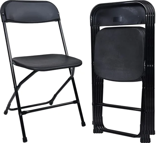 Elevon - Silla plegable de plástico con capacidad de 500 libras, color negro, paquete de 4