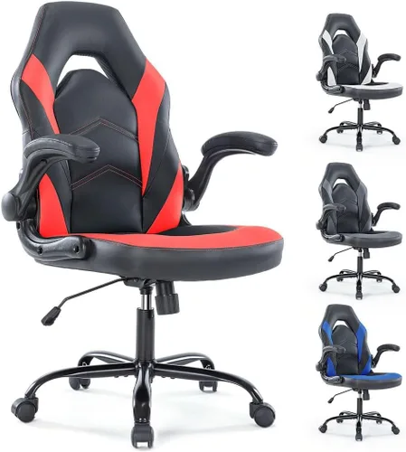 Miniatura 10 de Silla ergonómica resistente para videojuegos, para oficina en casa, con soporte lumbar, respaldo ajustable, reposabrazos abatible y ruedas