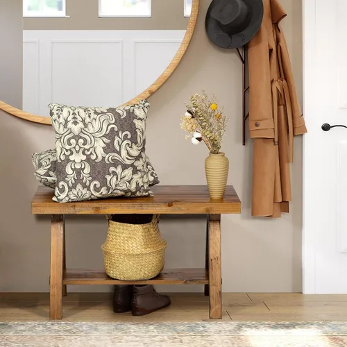 Miniatura 5 de Wnutrees - Banco de madera estilo granja, banco de almacenamiento rústico para interiores, para entrada, sala de estar, comedor, construcción