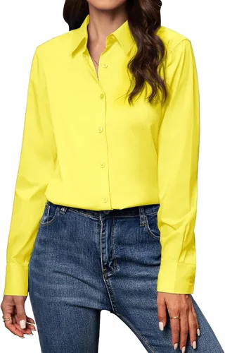 Miniatura 13 de Gleeivy Camisas con botones para mujer de ajuste clásico, camisa de vestir, camisa de trabajo, de negocios, casual, de manga larga, blusa, tops A