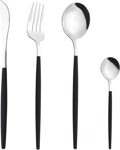 Miniatura 14 de Juego de cubiertos Cuchillo de cena Postre Tenedor Cuchara Juego de vajilla de acero inoxidable Vajilla de cocina 4 piezas Negro