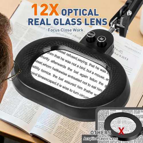 Miniatura 3 de KIRKAS Lupa de piso grande 12X con luz y soporte, color infinito regulable 2 en 1 lámpara de lupa iluminada para trabajo cercano, lectura