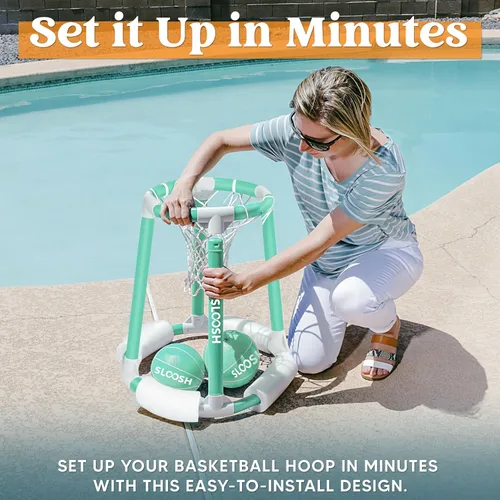 Miniatura 4 de Sloosh Juguetes de aro de baloncesto para piscina, juego flotante de baloncesto para piscina, flotadores de natación con bomba de bolas, juguete