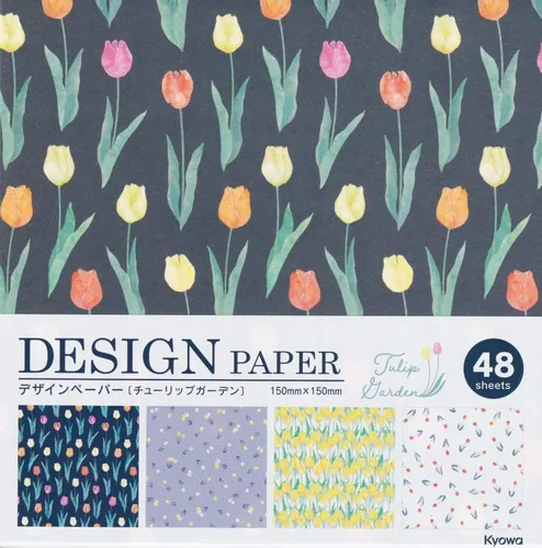 Hermoso papel de origami japonés (también conocido como chiyogami), cada uno contiene cuatro diseños diferentes, fabricado en Japón (Tulip Garden 48