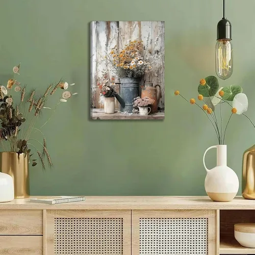 Miniatura 2 de Lienzo rústico con margaritas y margaritas, arte de pared, pintura campestre neutra, decoración de pared, flores, naturaleza muerta, botánica