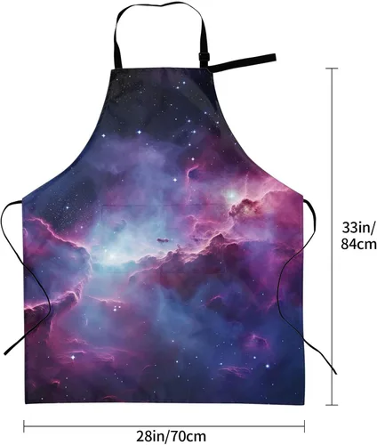 Miniatura 5 de Delantales de galaxia púrpura y azul para mujer con 2 bolsillos, delantal de cocina para hombres, resistente al agua y al aceite, delantal ajustable