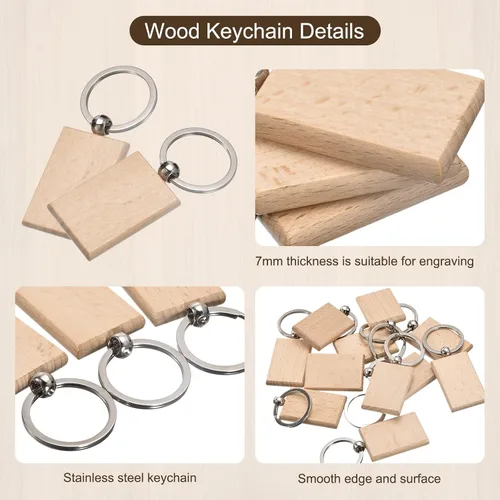 Miniatura 3 de MECCANIXITY Llavero de madera en blanco, 1.77 x 1.18 pulgadas, grabado de madera, llavero para manualidades, paquete de 70
