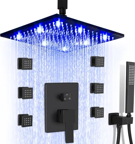 Miniatura 12 de SKOWLL Juego de grifo para el cuerpo de ducha, cabezal de ducha LED de 12 pulgadas, 6 chorros de pulverización de cuerpo, juegos de sistema de ducha