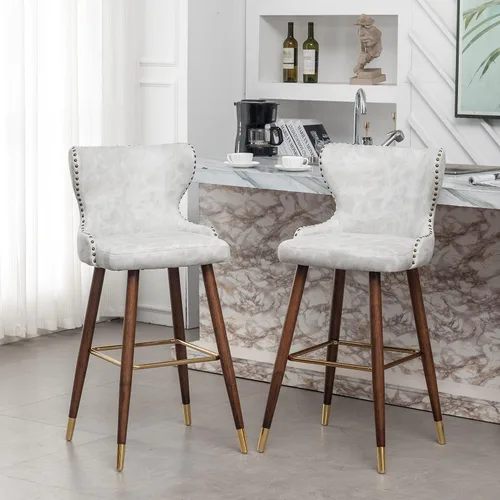 Miniatura 2 de Roundhill Furniture Nevis Mid-Century - Juego de 2 herramientas modernas de piel sintética copetuda, con adornos de clavos, color blanco