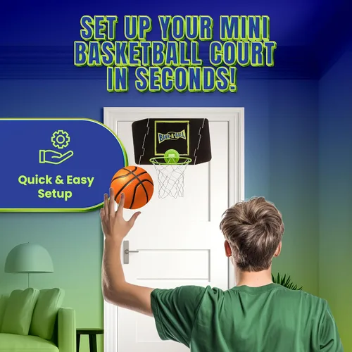 Miniatura 3 de Mini aro de baloncesto para adultos o niños, juego de juego ajustable portátil para interiores con bola, aro sobre la puerta con tablero ajustable
