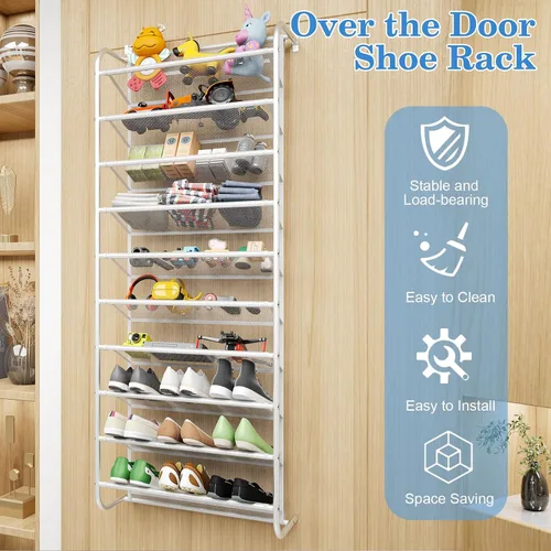 Miniatura 6 de AQQHSAIN Organizador de zapatos de pared de 10 niveles sobre la puerta, zapatero de pared, zapatero de puerta, zapatero para armario, despensa