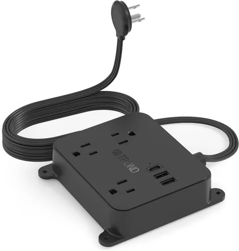 Miniatura 13 de TROND Cable de Extensión Plano Ultra Delgado, Regleta de Alimentación de Enchufe Plano con 3 Cargadores USB, 3 Salidas de CA Estación de Carga