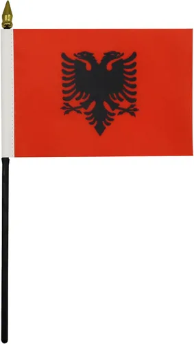 Miniatura 2 de AZ FLAG Bandera de mesa de Albania de 4 x 6 pulgadas - Bandera de escritorio albanesa 5.9 x 3.9 in - Tapa de lanza dorada