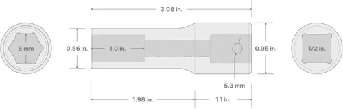 Miniatura 6 de TEKTON SID23108 Dado de impacto profundo de 6 puntos de 5/16 pulgada (8 mm) impulsor de 1/2 pulgada