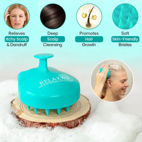 Miniatura 2 de RELAXXO Masajeador de cuero cabelludo para el crecimiento del cabello – Exfoliante y fregador de cabello para cuero cabelludo, cerdas suaves