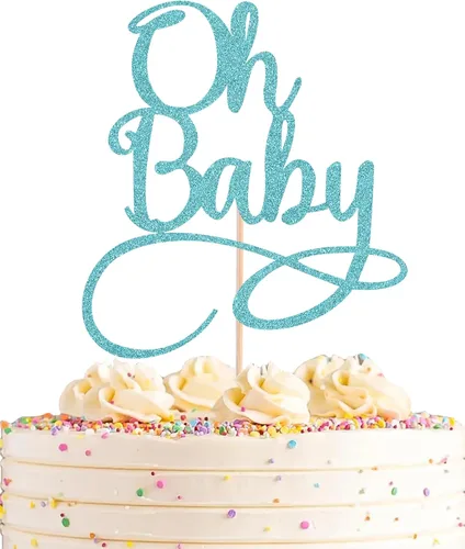 Miniatura 16 de Oh Baby Cake Topper – Suministros de decoración de pastel de fiesta de cumpleaños con purpurina negra, para baby shower/revelación de género, fiesta