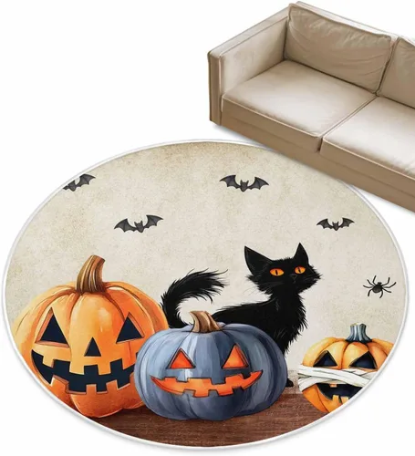 Miniatura 3 de Alfombra redonda de Halloween de 3 pies, lavable para interiores y exteriores, para dormitorio, cocina, sala de estar, área y alfombra, alfombra