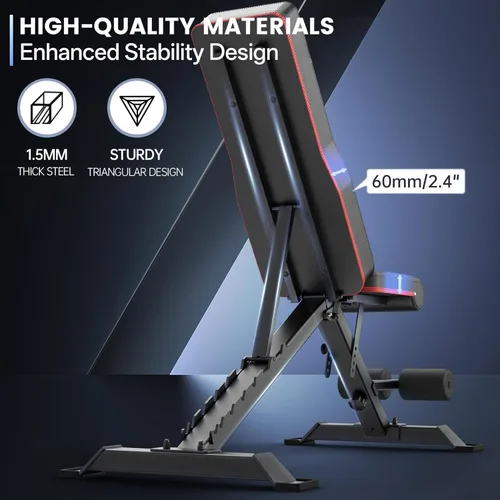 Miniatura 6 de PASYOU Banco de pesas ajustable para gimnasio en casa, banco de entrenamiento plegable de capacidad de 700 libras, banco de entrenamiento de fuerza