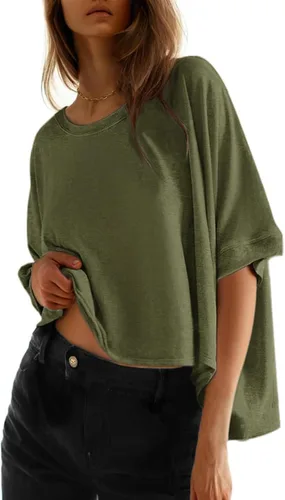 Miniatura 24 de Dokotoo -Camisetas de verano para mujer, color liso, holgadas, de gran tamaño, básicas