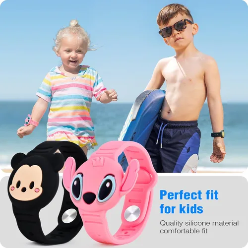 Miniatura 2 de Paquete de 2 soportes para AirTag para niños, pulseras de Airtag impermeables para niños con bonito diseño de dibujos animados, cobertura completa