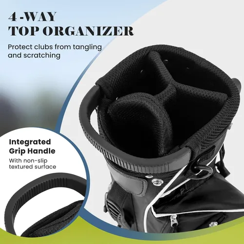 Miniatura 4 de Tangkula Bolsa de golf ligera y organizada, bolsa de hombro fácil de transportar con separadores de 4 vías y 4 bolsillos para almacenamiento Negro