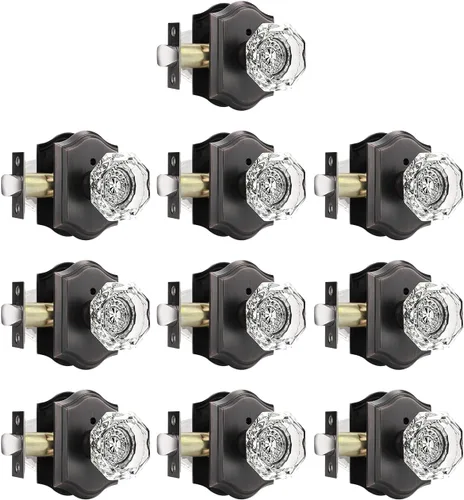 Miniatura 34 de Gobrico Paquete de 3 pomos de puerta de cristal transparente, manijas de puerta de cama/baño, función de privacidad, perilla interior de vidrio